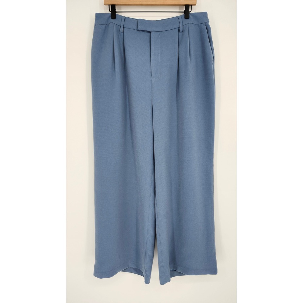 Wonderly Womens Wide Leg Pleated Pants Size 14 Dusty Blue Tailored Career Modern